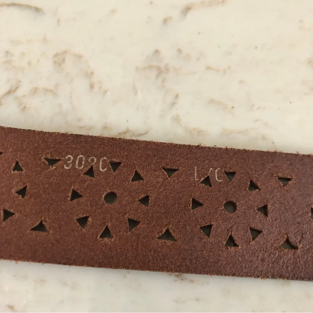 New Italian Leather Belt Brown/Turquoise Buckle Made in Canada Size L - Picture 5 of 10